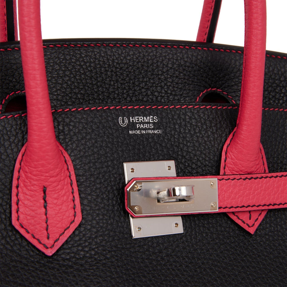 Hermes Special Order (HSS) Birkin 30 Black and Rose Extreme Clemence Palladium Hardware