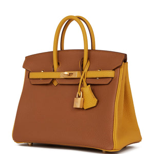 Hermes Special Order (HSS) Birkin 25 Gold and Jaune Ambre Togo Brushed Gold Hardware