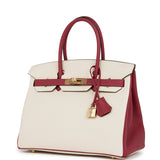 Hermes Special Order (HSS) Birkin 30 Craie and Rouge Grenat Togo Permabrass Hardware