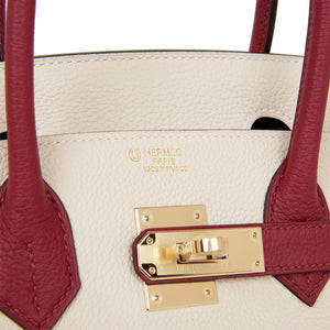 Hermes Special Order (HSS) Birkin 30 Craie and Rouge Grenat Togo Permabrass Hardware