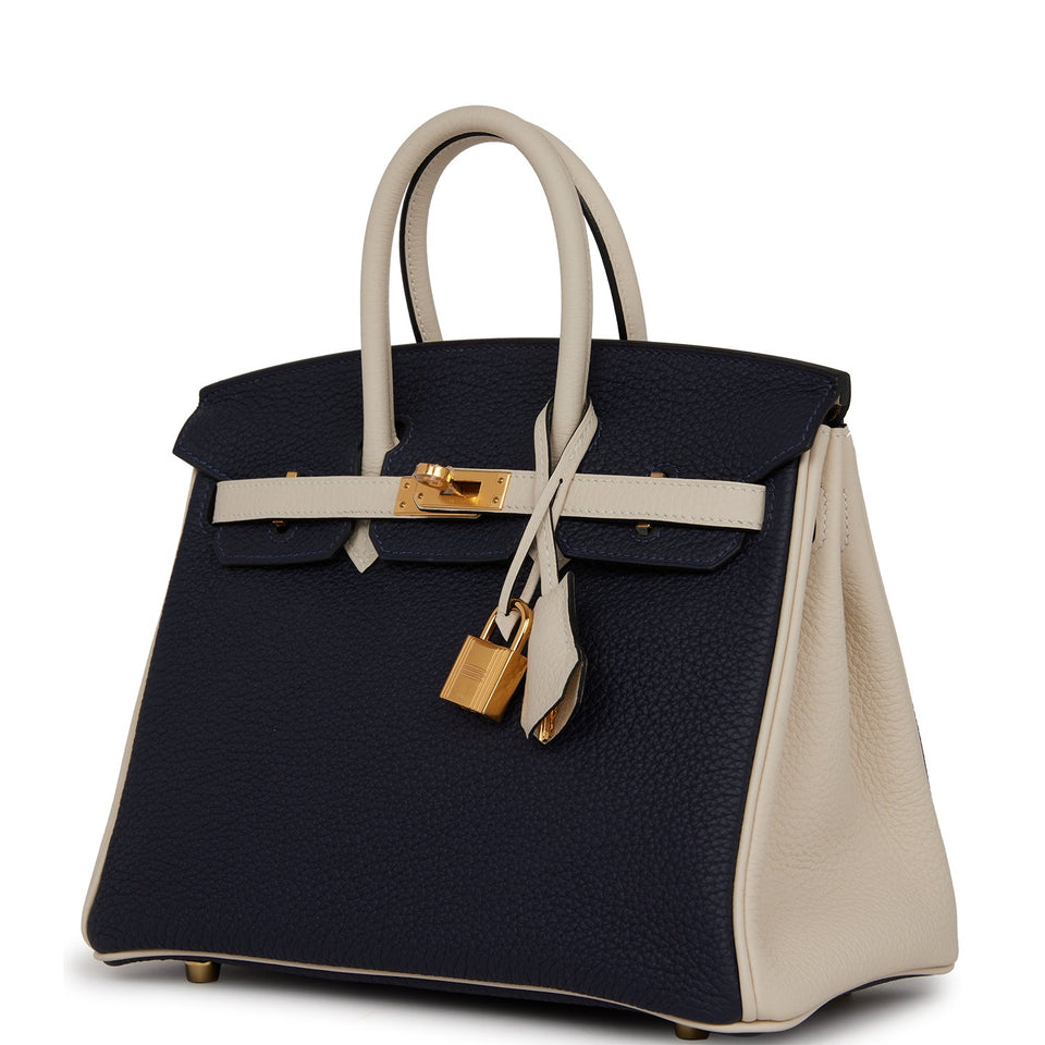 Hermes Special Order (HSS) Birkin 25 Bleu Nuit and Craie Togo Gold Hardware