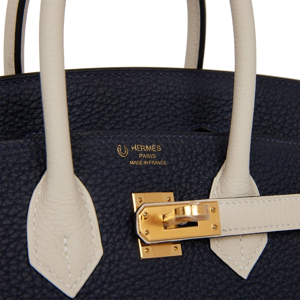 Hermes Special Order (HSS) Birkin 25 Bleu Nuit and Craie Togo Gold Hardware