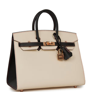 Hermes Special Order (HSS) Birkin Sellier 25 Nata and Black Epsom Rose Gold Hardware