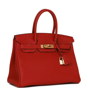 Hermes Birkin 30 Rouge Vif Togo Gold Hardware