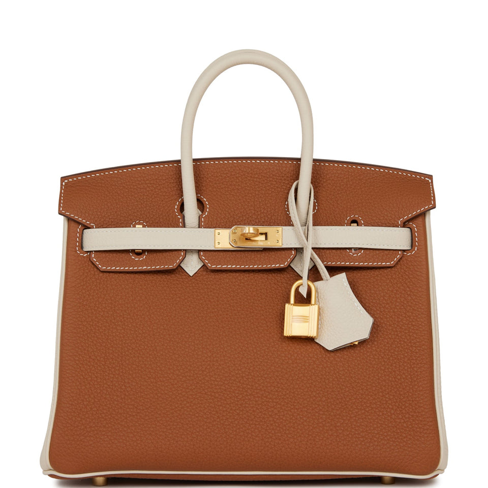 Hermes Special Order (HSS) Birkin 25 Gold and Craie Togo Brushed Gold Hardware