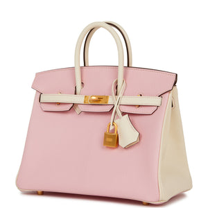 Hermes Special Order (HSS) Birkin 25 Rose Sakura and Nata Chèvre Brushed Gold Hardware