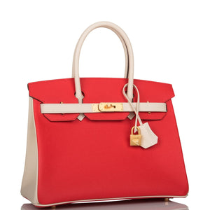 Hermes Special Order (HSS) Birkin 30 Rouge de Coeur and Craie Epsom Brushed Gold Hardware