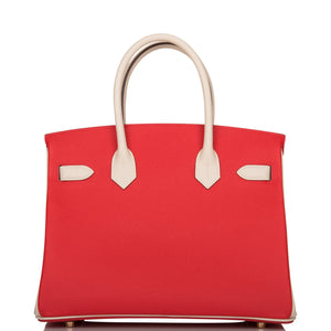 Hermes Special Order (HSS) Birkin 30 Rouge de Coeur and Craie Epsom Brushed Gold Hardware