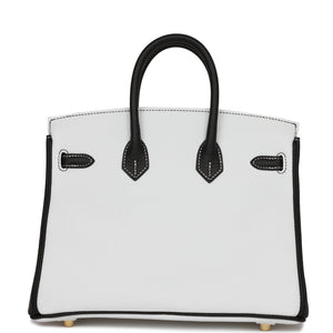 Hermes Special Order (HSS) Birkin 25 White and Black Clemence Brushed Gold Hardware