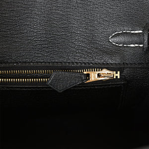 Hermes Special Order (HSS) Birkin 25 White and Black Clemence Brushed Gold Hardware