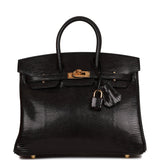 Hermes Birkin 25 Black Lizard Gold Hardware