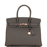 Hermes Birkin 30 Gris Meyer Togo Rose Gold Hardware