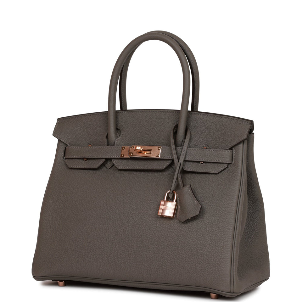 Hermes Birkin 30 Gris Meyer Togo Rose Gold Hardware