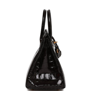 Hermes Birkin 25 Black Shiny Porosus Crocodile Gold Hardware