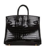 Hermes Birkin 25 Black Shiny Porosus Crocodile Gold Hardware