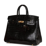 Hermes Birkin 25 Black Shiny Porosus Crocodile Gold Hardware