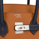 Hermes Special Order (HSS) Birkin 35 Gold and Bleu Nuit Togo Brushed Palladium Hardware