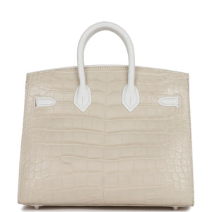 Hermes Sac Faubourg Birkin 20 White Matte Alligator Palladium Hardware