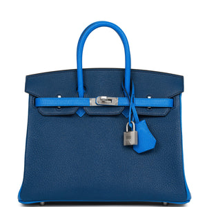 Hermes Special Order (HSS) Birkin 25 Bleu Hydra and Bleu Saphir Chèvre Brushed Palladium Hardware