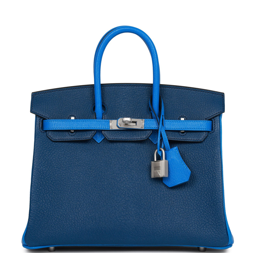 Hermes Special Order (HSS) Birkin 25 Bleu Hydra and Bleu Saphir Chèvre Brushed Palladium Hardware