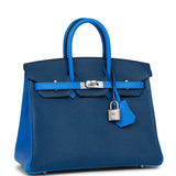 Hermes Special Order (HSS) Birkin 25 Bleu Hydra and Bleu Saphir Chèvre Brushed Palladium Hardware