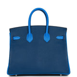 Hermes Special Order (HSS) Birkin 25 Bleu Hydra and Bleu Saphir Chèvre Brushed Palladium Hardware