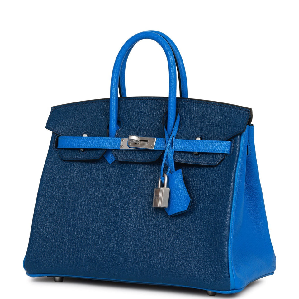 Hermes Special Order (HSS) Birkin 25 Bleu Hydra and Bleu Saphir Chèvre Brushed Palladium Hardware