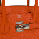 Hermes Birkin 30 Orange Poppy Verso Clemence Palladium Hardware