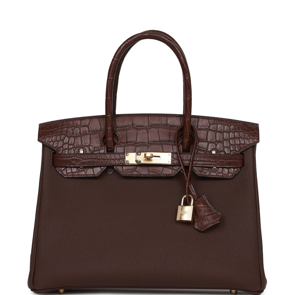 Hermes Birkin 30 Rouge Sellier Matte Alligator and Togo Touch Gold Hardware
