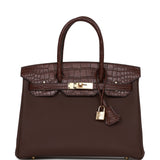 Hermes Birkin 30 Rouge Sellier Matte Alligator and Togo Touch Gold Hardware