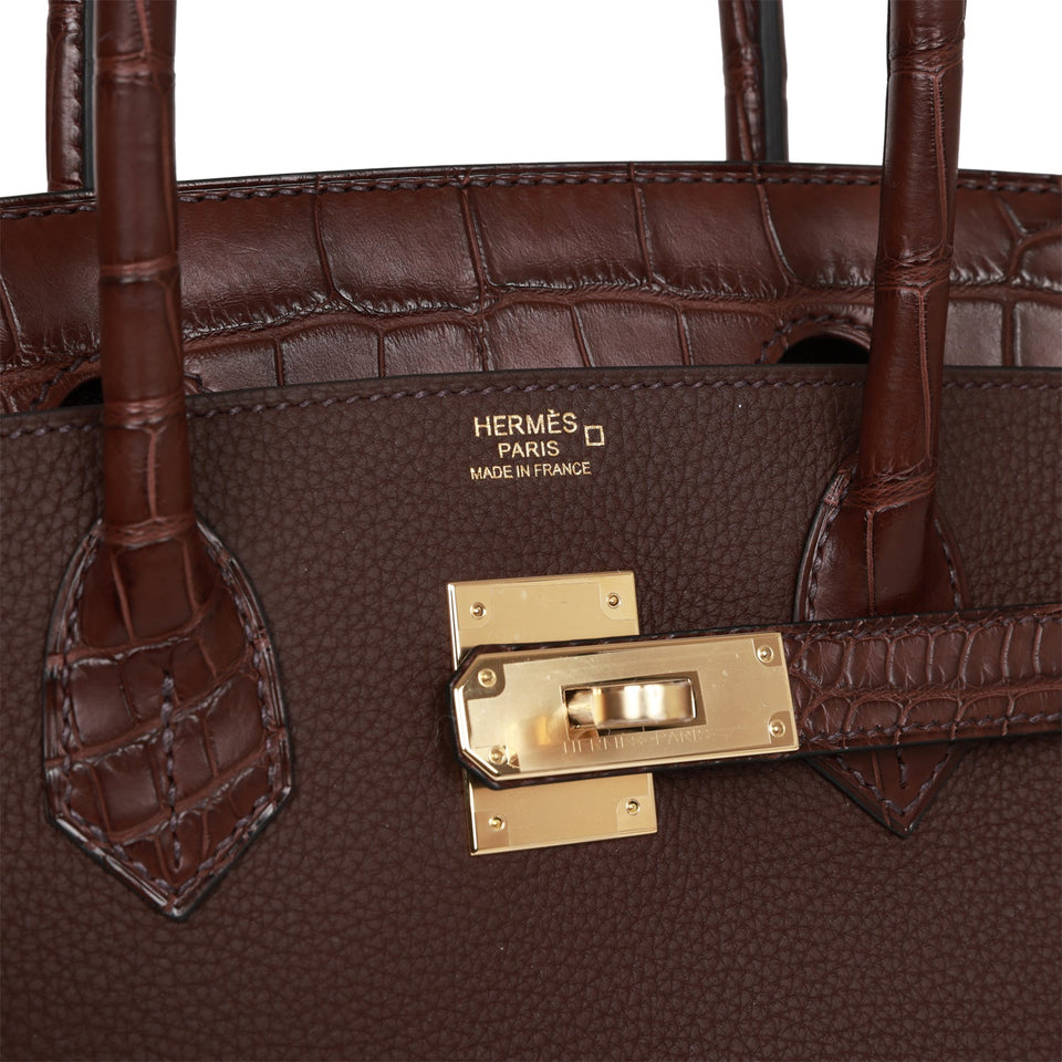 Hermes Birkin 30 Rouge Sellier Matte Alligator and Togo Touch Gold Hardware