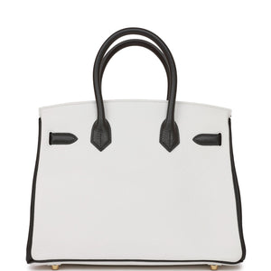 Hermes Special Order (HSS) Birkin 30 White and Black Clemence Brushed Gold Hardware