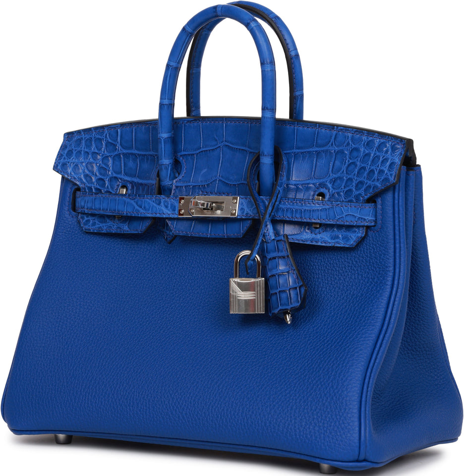 Hermes Birkin 25 Bleu Royal Matte Alligator and Togo Touch Palladium Hardware