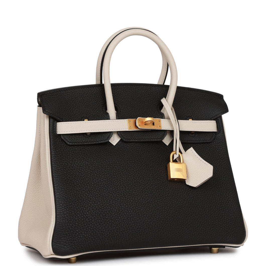 Hermes Special Order (HSS) Birkin 25 Black and Craie Togo Brushed Gold Hardware