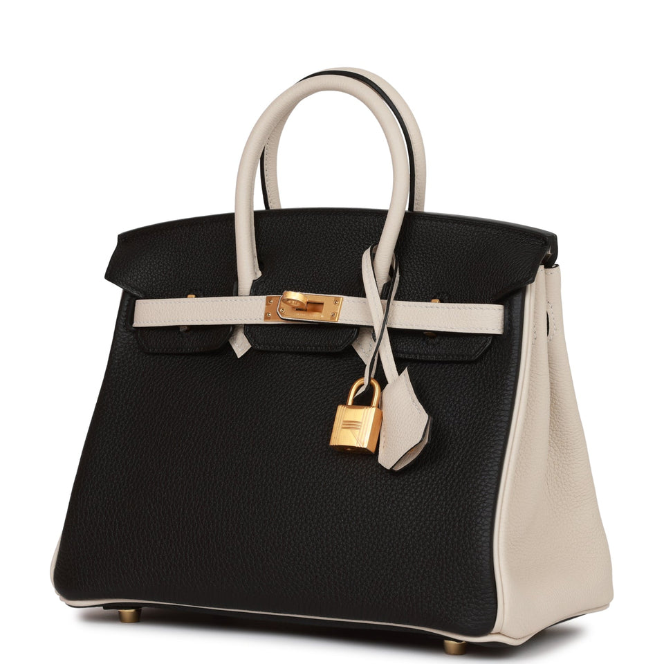 Hermes Special Order (HSS) Birkin 25 Black and Craie Togo Brushed Gold Hardware