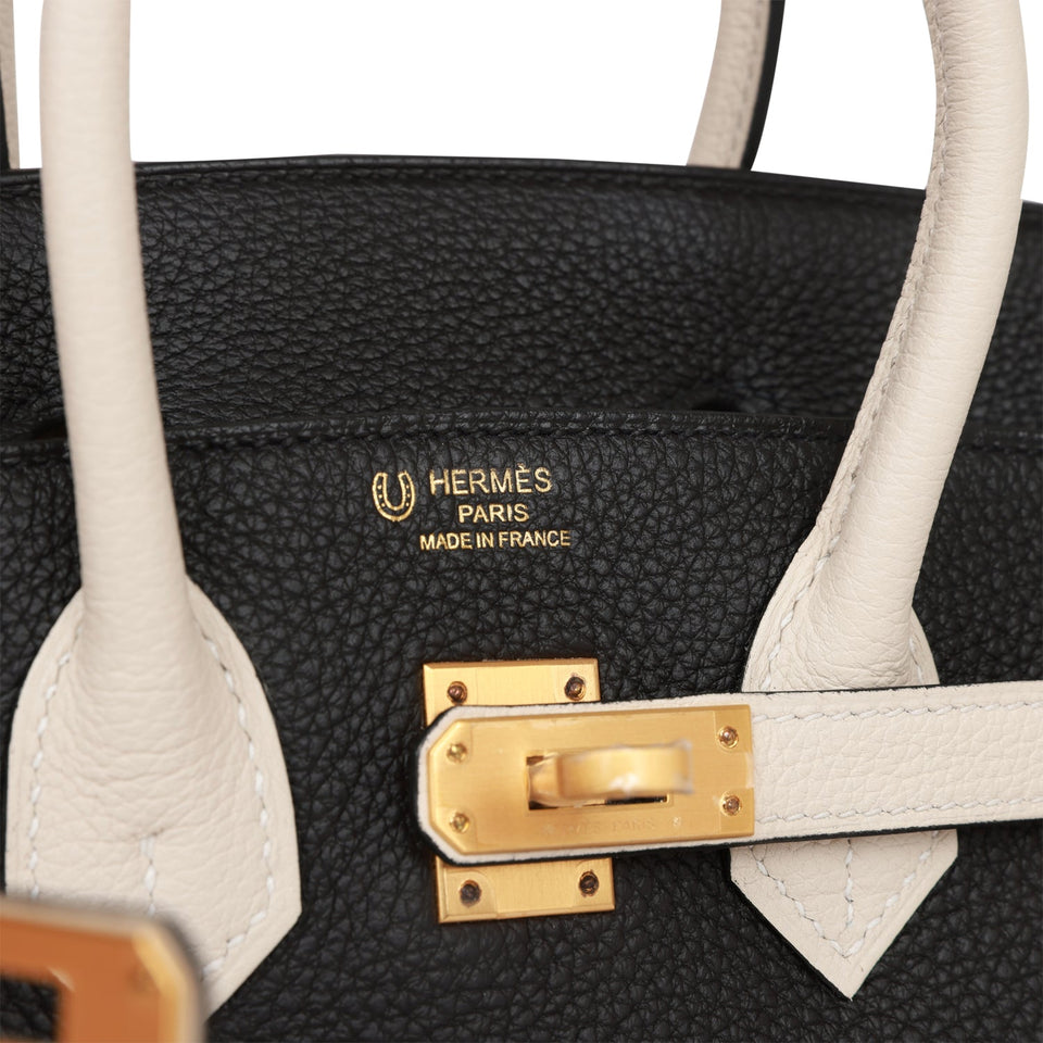 Hermes Special Order (HSS) Birkin 25 Black and Craie Togo Brushed Gold Hardware