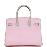 Hermes Special Order (HSS) Birkin 30 Rose Sakura and Gris Perle Chevre Brushed Gold Hardware