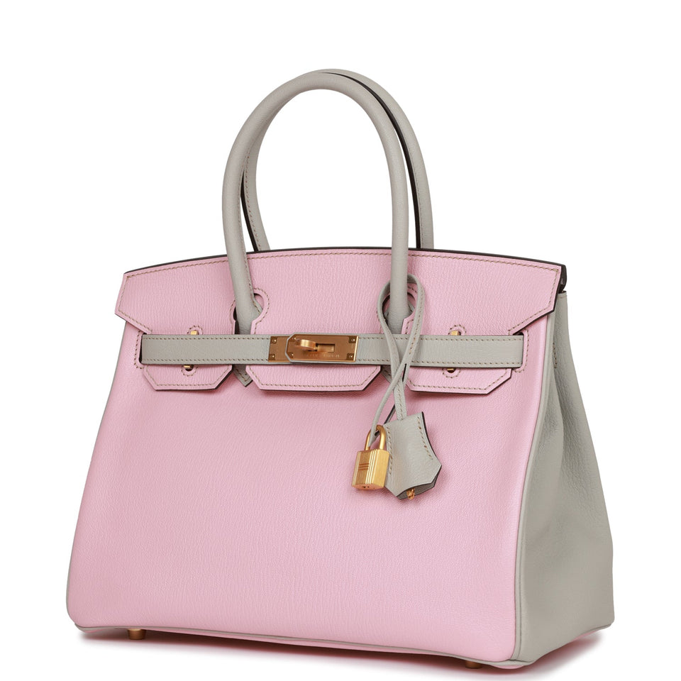 Hermes Special Order (HSS) Birkin 30 Rose Sakura and Gris Perle Chevre Brushed Gold Hardware