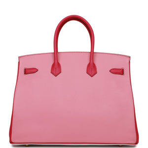 Hermes Special Order (HSS) Birkin 35 Rose Tyrien, Rose Lipstick and White Epsom Brushed Gold Hardware