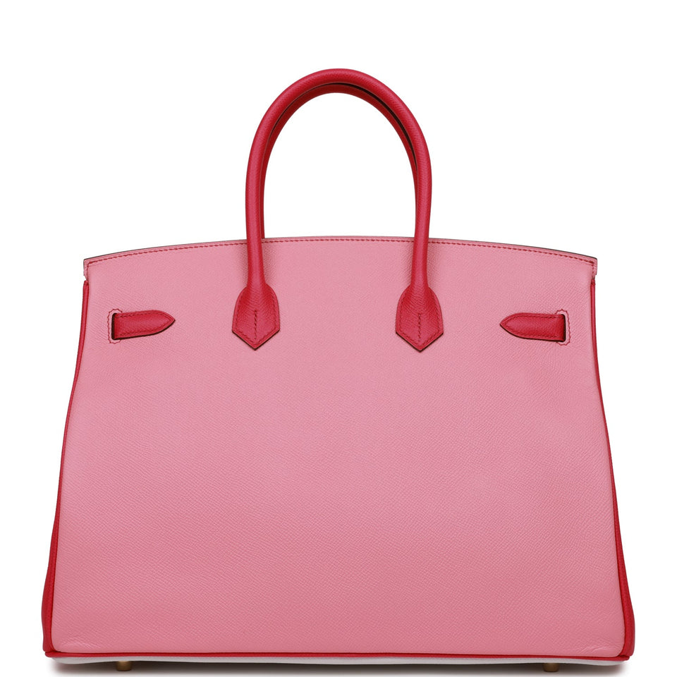 Hermes Special Order (HSS) Birkin 35 Rose Tyrien, Rose Lipstick and White Epsom Brushed Gold Hardware