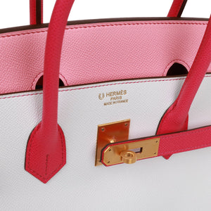 Hermes Special Order (HSS) Birkin 35 Rose Tyrien, Rose Lipstick and White Epsom Brushed Gold Hardware