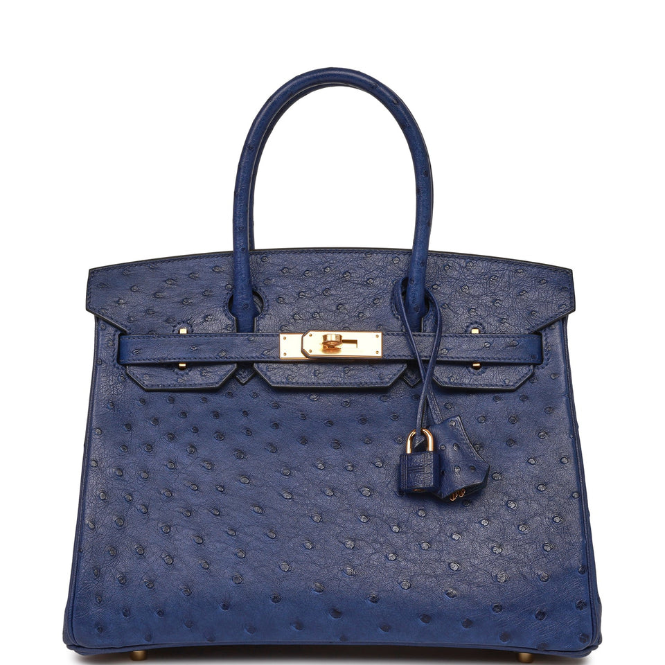 Hermes Birkin 30 Bleu Saphir Ostrich Gold Hardware
