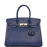 Hermes Birkin 30 Bleu Saphir Ostrich Gold Hardware
