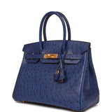 Hermes Birkin 30 Bleu Saphir Ostrich Gold Hardware