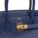 Hermes Birkin 30 Bleu Saphir Ostrich Gold Hardware