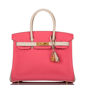 Hermes Special Order (HSS) Birkin 30 Craie and Rose Azalee Epsom Brushed Gold Hardware