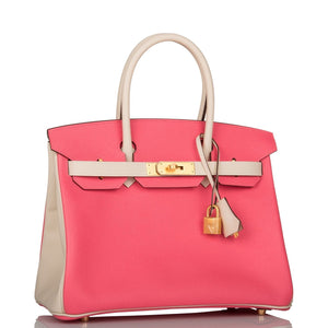 Hermes Special Order (HSS) Birkin 30 Craie and Rose Azalee Epsom Brushed Gold Hardware