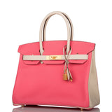 Hermes Special Order (HSS) Birkin 30 Craie and Rose Azalee Epsom Brushed Gold Hardware