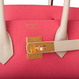 Hermes Special Order (HSS) Birkin 30 Craie and Rose Azalee Epsom Brushed Gold Hardware