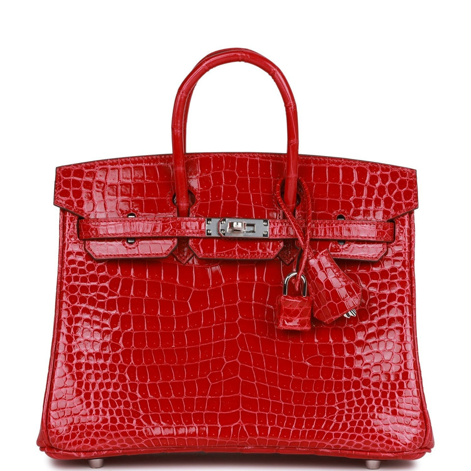 Hermes Special Order (HSS) Birkin 25 Braise Shiny Porosus Crocodile Palladium Hardware